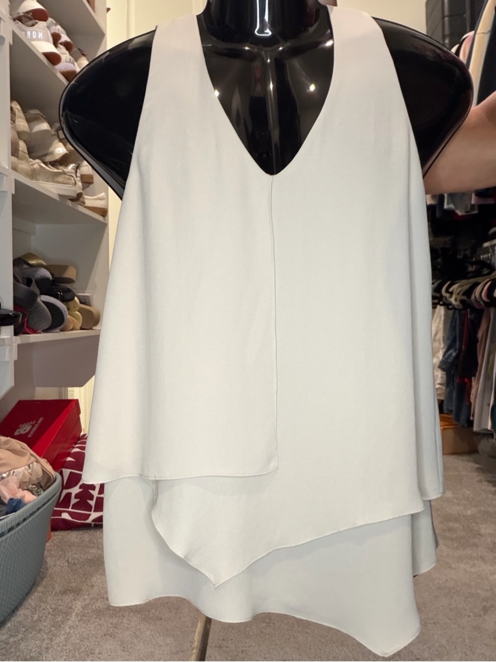 Karen Kane White Sleeveless Layered V-Neck Blouse